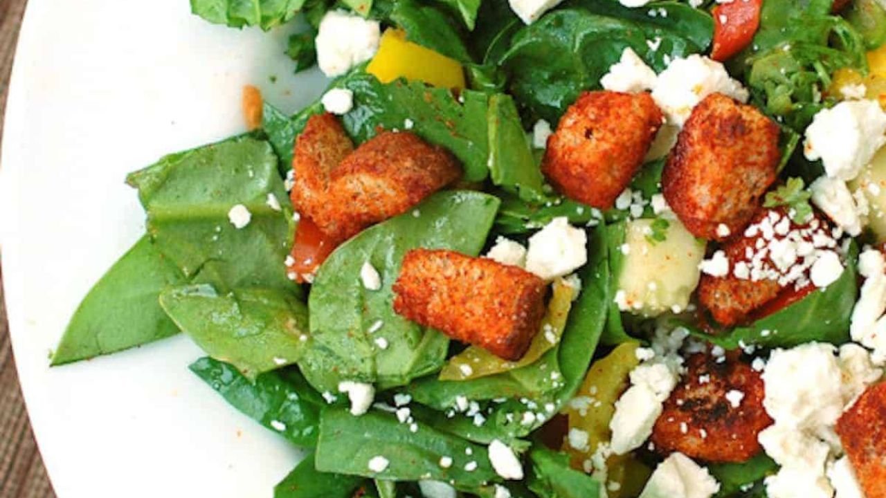 Greek Salad with Paprika Croutons